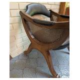 Cane Back Wood Armchair With Upholstered Seat