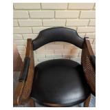 Cane Back Wood Armchair With Upholstered Seat