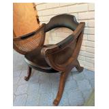 Cane Back Wood Armchair With Upholstered Seat