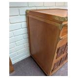 Asian-Style Wood Accent Cabinet With Carved Doors
