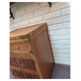 Asian-Style Wood Accent Cabinet With Carved Doors