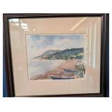 Signed Watercolor Coastal Landscape in Frame