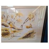 Framed Signed Watercolor Tropical Beach Scene