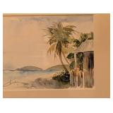 Signed Watercolor Seascape in Frame