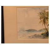 Signed Watercolor Seascape in Frame
