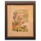 Framed Watercolor Market Scene Still Life Print