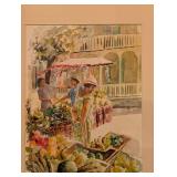 Framed Watercolor Market Scene Still Life Print