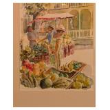 Framed Watercolor Market Scene Still Life Print