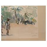Signed Framed Watercolor of Two Girls