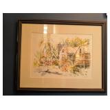 Framed Cottage Watercolor Landscape