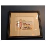 Framed Watercolor Beach Market Print Signed Cybelle