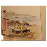 Framed Watercolor Beach Market Print Signed Cybelle