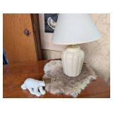 Table Lamp With Polar Bear Figurine and Faux Fur Rug