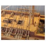 Hand Made Wooden Three-Mast Sailing Ship Model in Glass Display Case