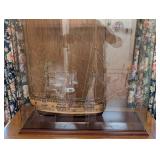 Large Hand Made Wooden Sailing Ship Model in Glass Display Case