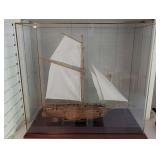 Wood Sailing Ship Model in Glass Display Case