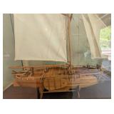 Wood Sailing Ship Model in Glass Display Case