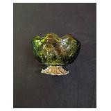 Green Pressed Glass Footed Compote Bowl