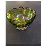 Green Pressed Glass Footed Compote Bowl