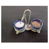 Blue Glass Condiment Set With Caddy