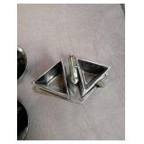 Black Glass Cup and Saucer Set With Geometric Caddy (Lot of 5)