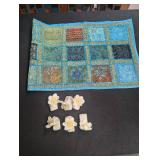 Patchwork Textile Wall Hanging With 6 Crocheted Flower Clips