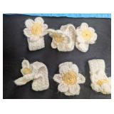 Patchwork Textile Wall Hanging With 6 Crocheted Flower Clips