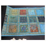 Patchwork Textile Wall Hanging With 6 Crocheted Flower Clips