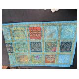 Patchwork Textile Wall Hanging With 6 Crocheted Flower Clips