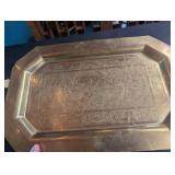 Ornate Brass Serving Tray With Handles