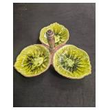 Triple Leaf Ceramic Serving Dish With Center Handle