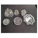 Clear Pressed Glass Vanity Dishes & Covered Jars