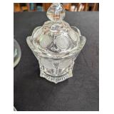 Clear Pressed Glass Vanity Dishes & Covered Jars