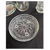 Clear Pressed Glass Vanity Dishes & Covered Jars
