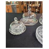 Clear Pressed Glass Vanity Dishes & Covered Jars