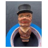 Carved Wood Figural Bottle Stopper With Top Hat
