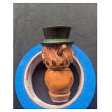 Carved Wood Figural Bottle Stopper With Top Hat