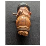 Carved Wood Figural Bottle Stopper With Top Hat