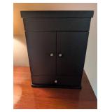 Black Wooden Jewelry Armoire With Watch Rolls and Drawer