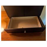 Black Wooden Jewelry Armoire With Watch Rolls and Drawer