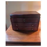Wood Jewelry Box With 3 Drawers & Necklace Hooks