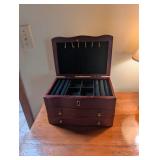 Wood Jewelry Box With 3 Drawers & Necklace Hooks