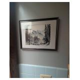 Framed Mountain Landscape Print Signed Triplett