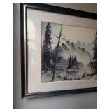 Framed Mountain Landscape Print Signed Triplett