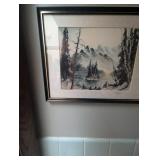 Framed Mountain Landscape Print Signed Triplett