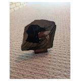 Signed Painted Stone Dog & Bird Decor on Wood Stand