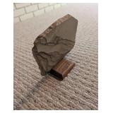 Signed Painted Stone Dog & Bird Decor on Wood Stand
