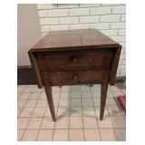 Wood Drop-Leaf Side Table With Two Drawers