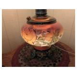 Hand Painted Floral Glass Oil Lamp