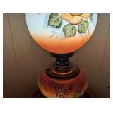 Hand Painted Floral Glass Oil Lamp